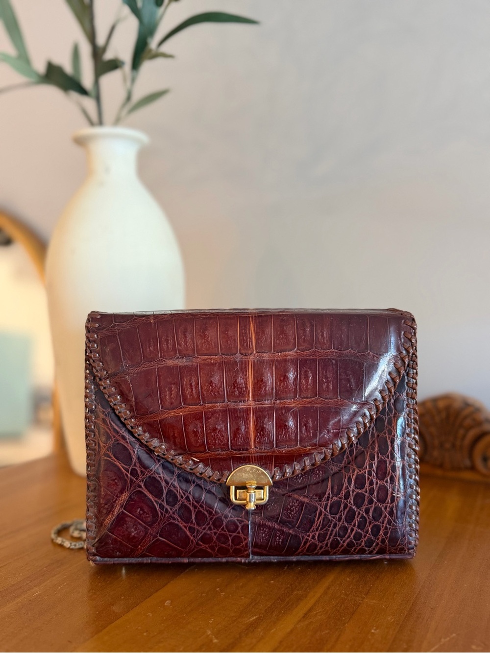 Vintage ETCO Genuine Alligator Leather Handbag Florida USA Brown